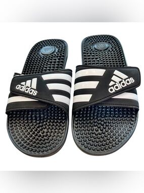 adidas Slide Sandals black and white with Three Stripes Like New